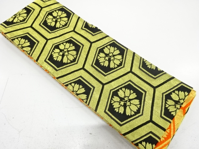 亀甲繋ぎに桜模様織り出し　踊り用半幅帯